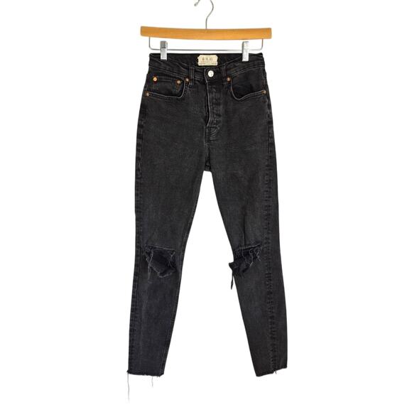 We The Free Jeans Womens 26 Black Distressed Mid Rise Button Fly Ladies Pants - Picture 1 of 16